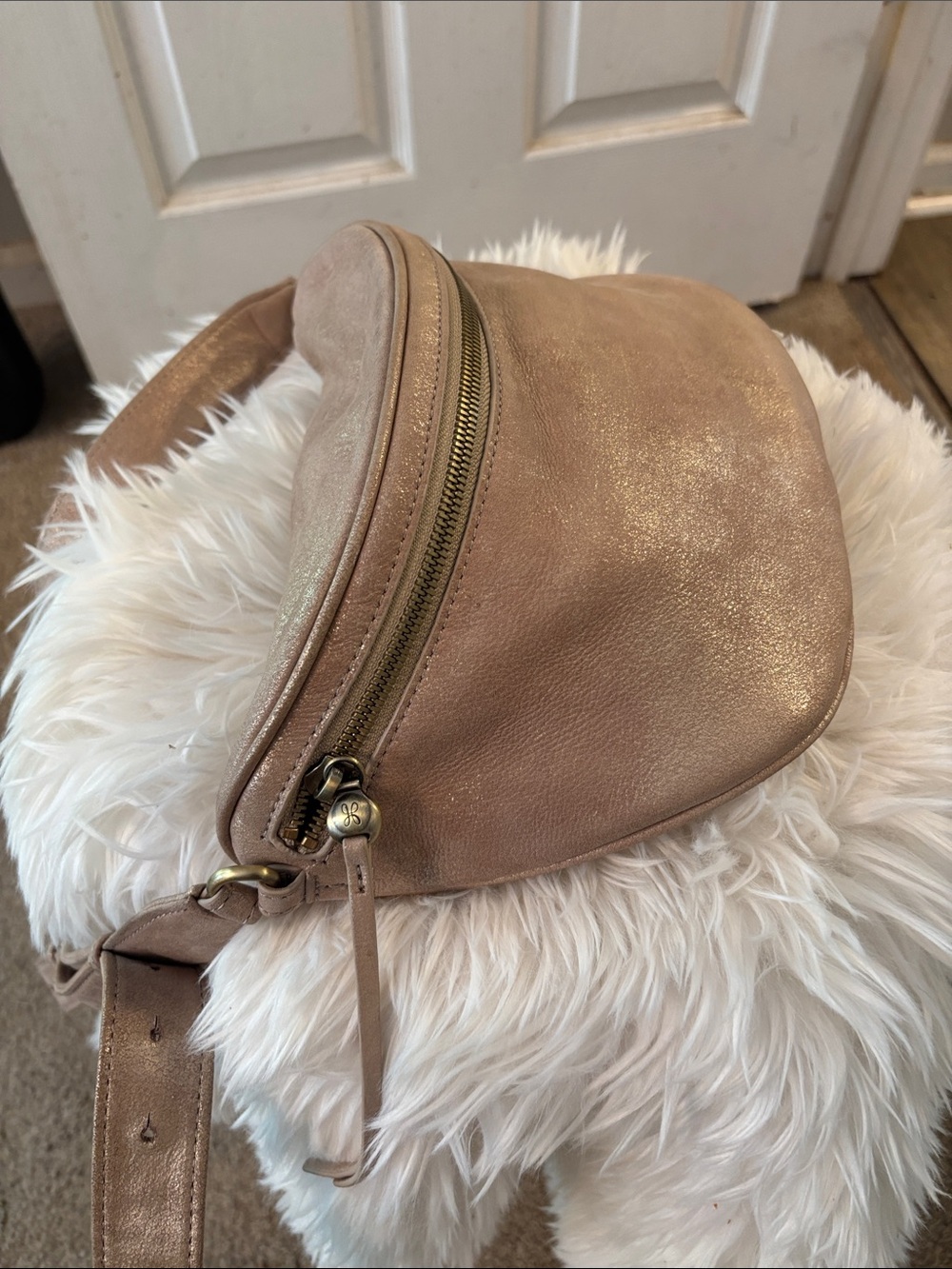 HOBO Metallic Taupe Leather Crossbody Belt Bag - Picture 4 of 10